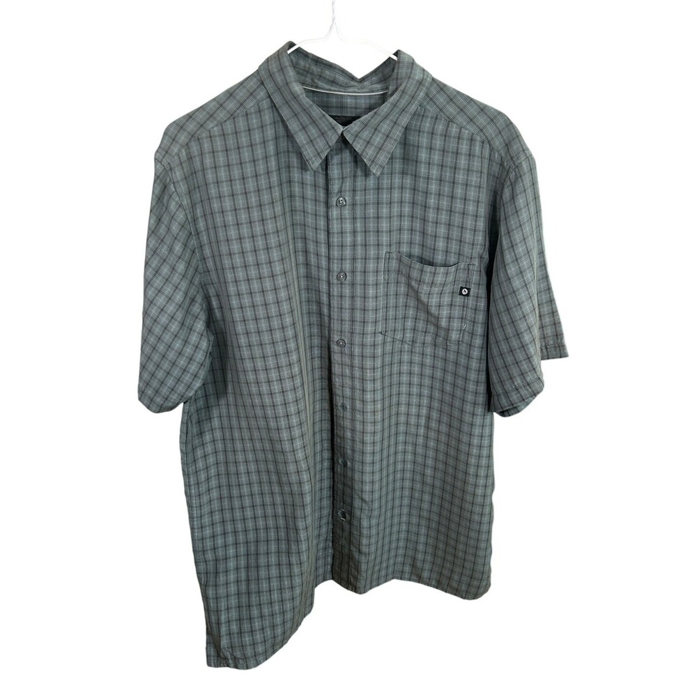 Marmot Button Down Shirt Mens Large Grey Plaid Short Sleeve Hiking Technical Top - Picture 2 of 12